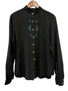 CIRCLE T Rayon Embroidered Western Southwestern Prairie Blouse Top Cowgirl Rodeo